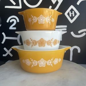 Vintage Butterfly Gold PYREX- 473,474,475 no lids